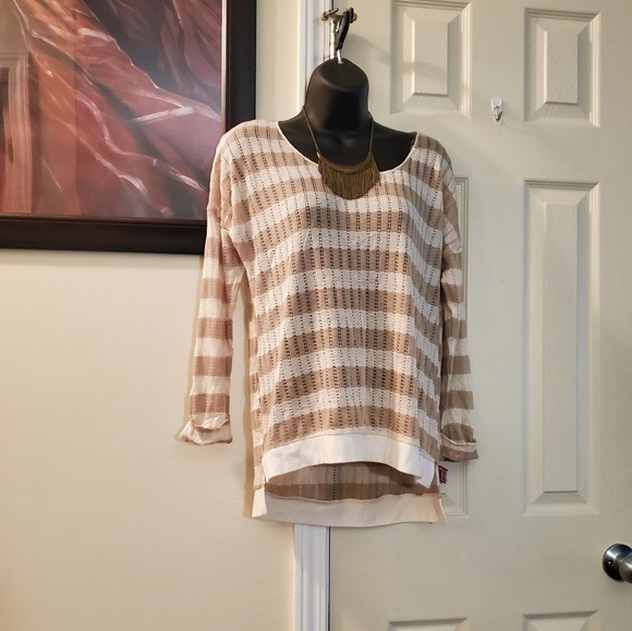 NWT Xhiliration Lightweight Striped Hi/lo Sweater, Size medium - Picture 5 of 11